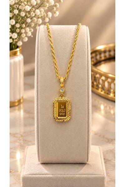 Gold Renk İçi Kaplama Gram Dolgulu 60 cm Burgu Zincirli Kolye - M5