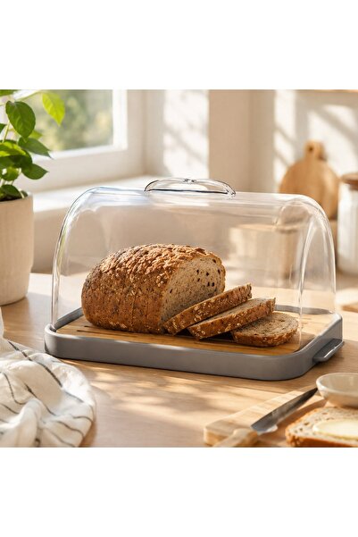 OEM Plastic Bread Box with Bamboo Lid 27.9x18x16cm