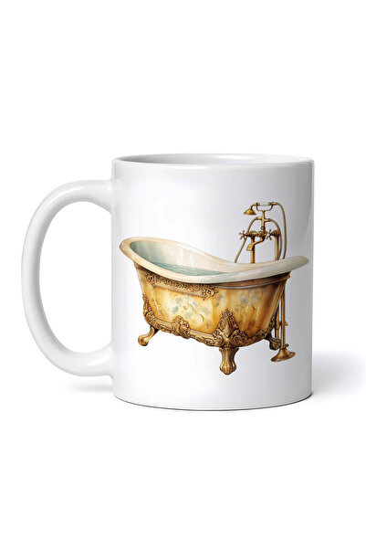 INOVATIX Personalized White Mug, Vintage Golden Bathtub With White Flowers Fi...
