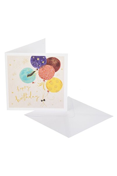 OEM White Beige Birthday Card with Colorful Balloons "Happy Birthday" 15x15cm...