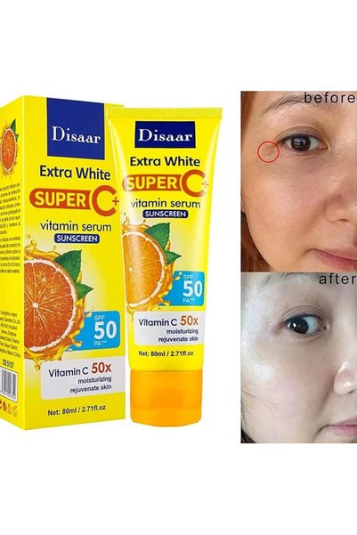DISAAR Beauty سيروم فيتامين سي مع واقي شمس SPF 50 PA+++ مرطب ومجدد للبشرة يحمي من الأشعة فوق البنفسجية UVA/UVB