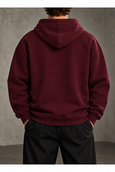 EVIus Cardigan cu glugă și fermoar, din țesătură pieptănată cu trei fire, imprimat New York, culoare burgundy