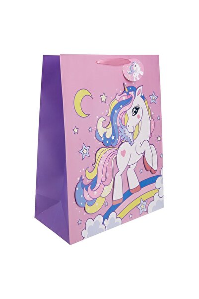 OEM Sacosa Cadou din Carton Roz cu Model 3D Unicorn pentru Copii 30x12x40cm
