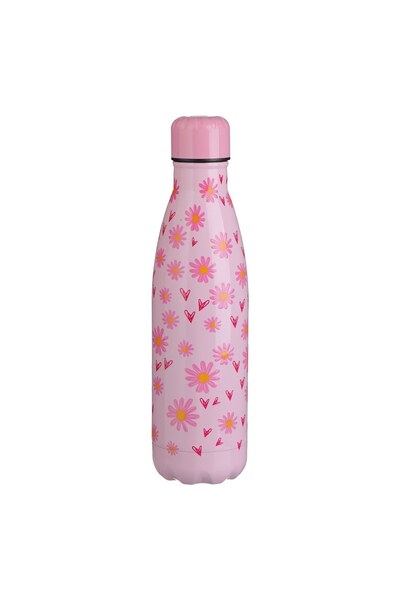 OEM Sticla Apa - Termos din Otel Inoxidabil Roz cu Model Floral 500ml