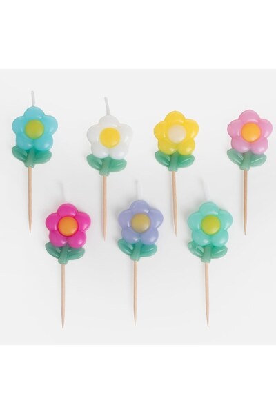 OEM Lumanari Aniversare cu Scobitori Margarete Colorate cu Frunze 8cm - 7buc