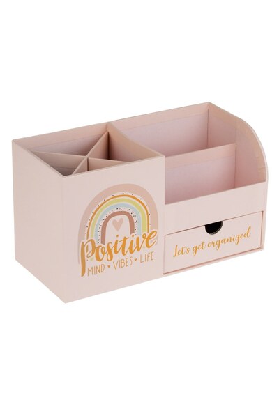 OEM Suport Pixuri de Birou din Hartie Roz cu Compartimente "Positive" 22x10.5...