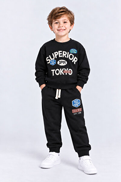 AHENGİM Boy's Superior Tokyo Printed 2-Piece Tracksuit Set Casual Cotton Bott...