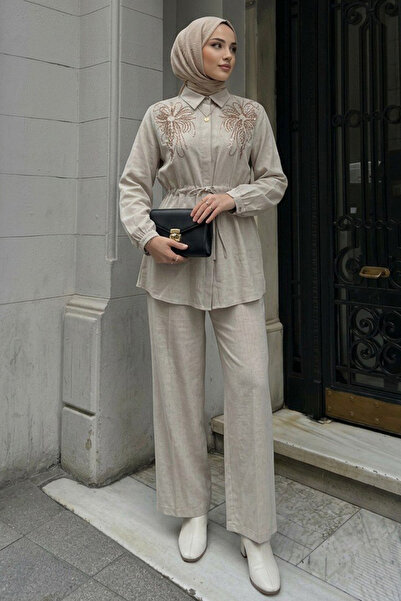 Neva Style Stone Embroidered Shirt Collar Stone Hijab Set 26189Tas