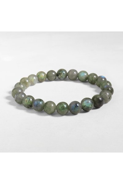 Taşmir Natural Labradorite Bracelet |   8 mm Round Stone Flexible Bracelet |   Healing and Balance Chakra Energy Crystal Bracelet