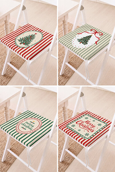 Home Kırmızı ve Yeşil Çizgili Noel Ağacı Merry Christmas Yazılı 4'lü Fermuarl...