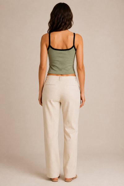 JESIAN Women's Thin Straps Contrast Ribbed U-Neck Ribbed Crop Tank Top