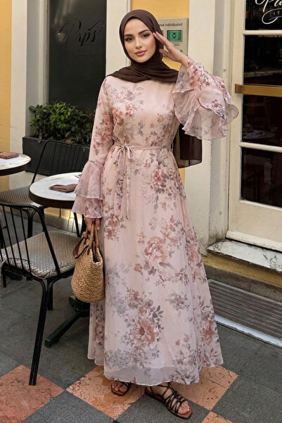 N.S NEVA STYLE Nerz-Hijab-Kleid mit Blumenmuster und Volantärmeln 2503V