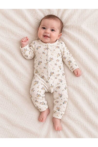 kidsense Baby Girl Organic 100% Cotton Floral Patterned Long Sleeve Ribbed Ju...
