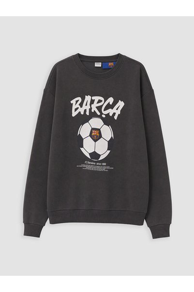 LC Waikiki Anthracite Fc Barcelona Printed Boys' Thick Sweatshirt