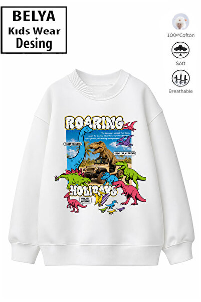 Belya Kids Wear Trend Kids Model pentru băieți Full Mold Oversize Dinosaurs D...