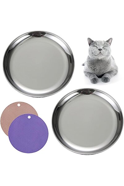 GENERAL Set of 2 Stainless Steel Cat Food Bowls - with Non-Slip Placemat - fo...