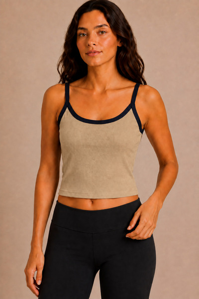 JESIAN Women's Thin Straps Contrast Ribbed U-Neck Ribbed Crop Tank Top