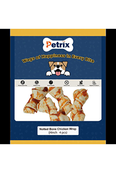 Petrix Knotted Bone Chicken Wrap Dog Chew Treat (4 Inch, 4 Pcs)