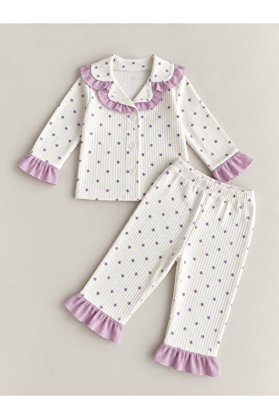 SANTRALBEBE Baby Girl Heart-Embellished Front Button Pajama Set