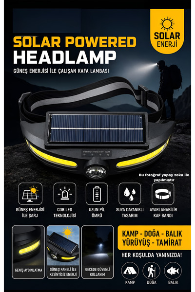 efmues Güneş enerjili Kafa lambası cob ledli kamp lambası