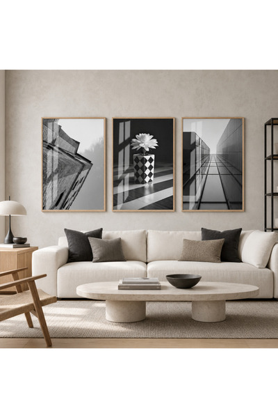 RDEKOR Pictură decorativă de perete înrămată, modernă, geometrică, alb-negru,...
