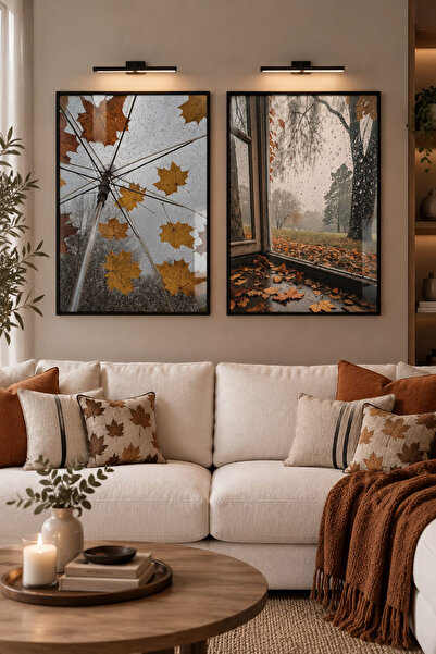 Linacci 2-Piece Living Room Autumn Rain Wall Painting Set - Orange Brown with...