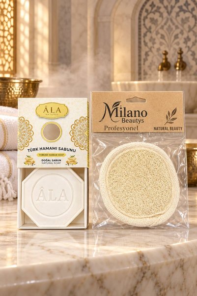 MİLANO BEAUTYS صابون ألا التركي الصلب العضوي - مع هدية من الألياف العضوية