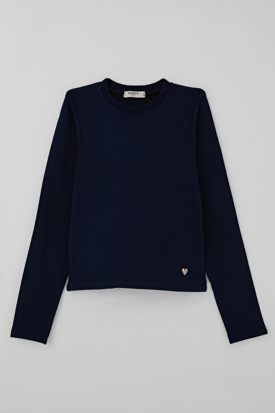 Breeze Girl's Long Sleeve T-Shirt, Solid Color, Ages 9-14, Navy Blue
