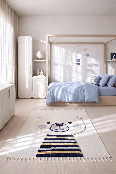Eliz Home Krem Ayıcık Figürlü Bebek Çocuk Odası Halısı Yumuşak Leke Tutmaz An...