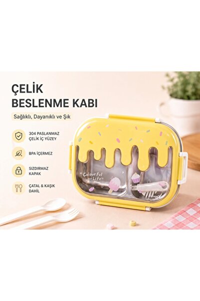 MUGGLE Çelik Beslenme Kabı 3 Bölmeli - Kore Tarzı Beslenme Kabı
