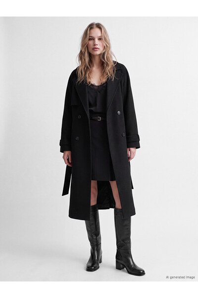LC Waikiki Double-Breasted Yaka Oversized Women's Cashmere Coat