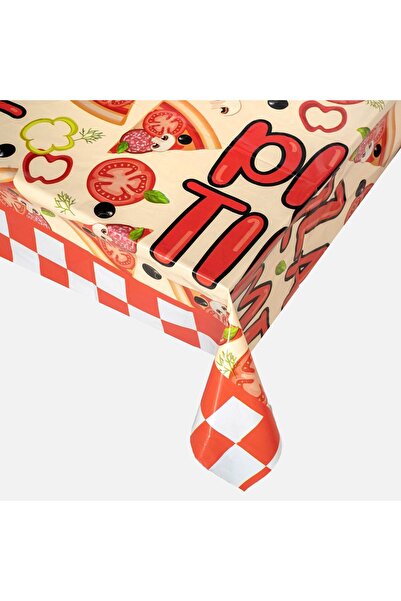 OEM Fata de Masa din Plastic cu Carouri Rosii "Pizza Time" 180x120cm