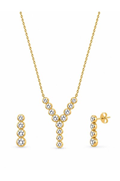 byess 925 Ayar Gümüş Su Yolu Kolye Küpe Set
