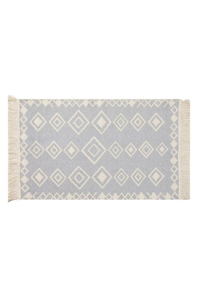 OEM Covor Gri Ecru cu Model Tufted si Franjuri 90x60cm - Covorase Bumbac, Dec...