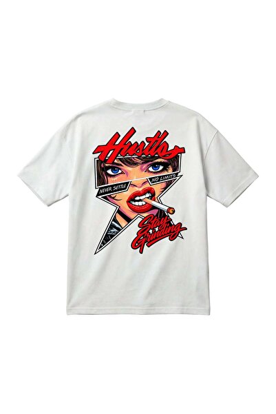 barsdepo Hustle Never Settle No Limits Printed Women's Oversize T-Shirt