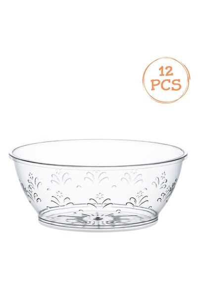 OEM Set of Reusable Transparent Plastic Bowls with Flower Pattern 180ml - 12pcs