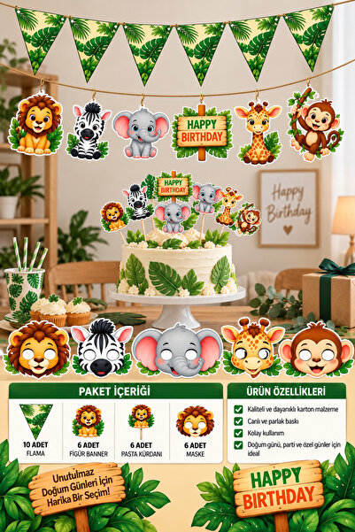 GREATOY 🦁   Safari Themed Triangle Pennant – Birthday Party Decoration