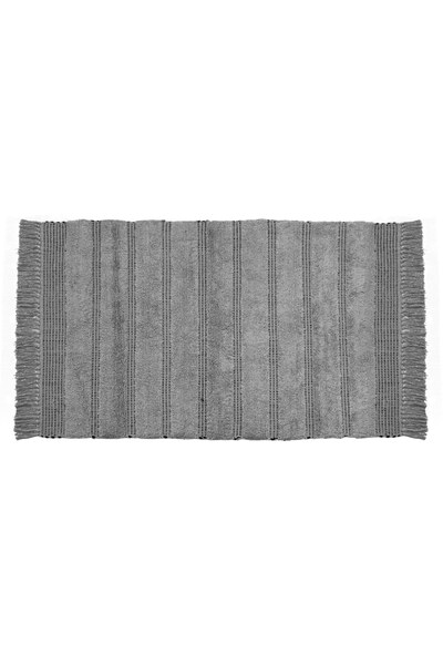 OEM Covoras Decorativ de Iarna din Bumbac Gri Negru cu Franjuri 130x90cm