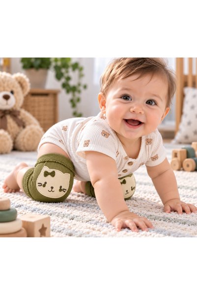 casa nexa Cat Figured Baby Knee Pads Crawling Knee Protector Non-Slip Soft Padded Knee Pads 6-24 Months Green