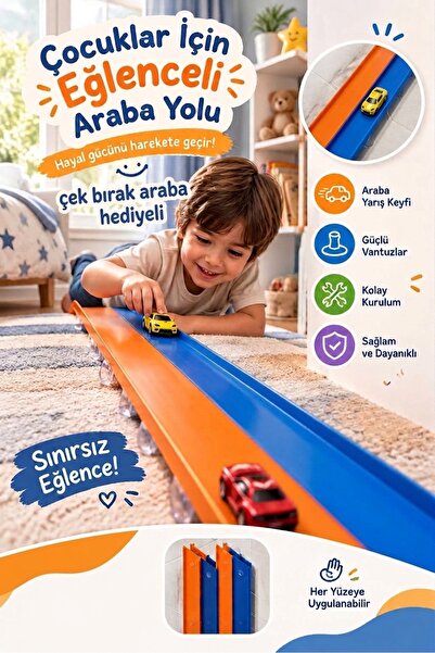 Genel Markalar Go Track Çek-Bırak Araba Hediyeli Çift Renkli Esnek Yarış-Aksi...