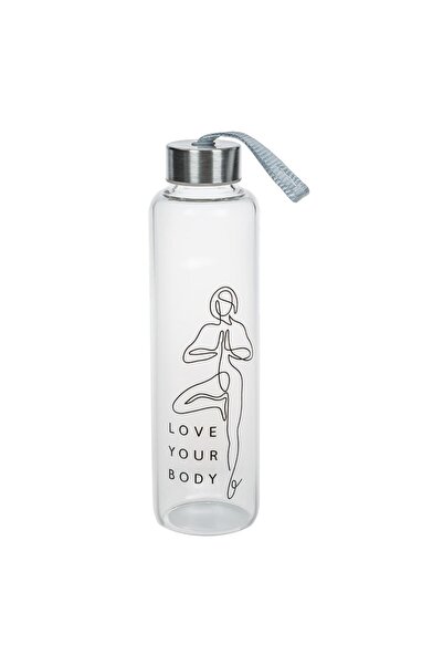 OEM Sports Water Bottle in Glass with Girl Drawing and "Love Your Body" Messa...