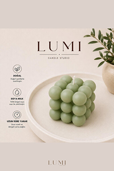 Lumi Bubble Candle Kokulu Dekoratif Küp Mum – %100 Doğal Soya Wax – 5 Renk Seçeneği (Beyaz-Sarı-Pembe-Mavi-Yeşil)