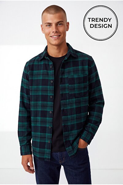Trendy Design Ανδρικό Καρό Πουκάμισο Casual – Κανονική Γραμμή, από Μαλακό Βαμ...