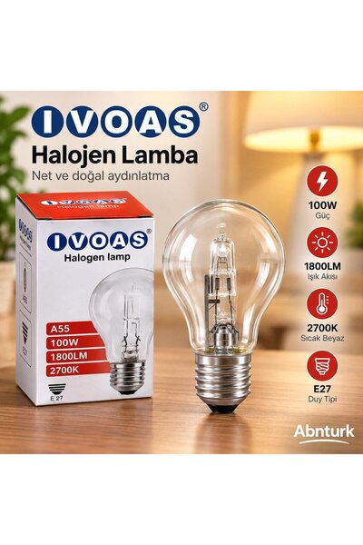 abnturk 100W E27 Duy 1800LM Akkor Işıklı Halojen Ampul-Sarı Işık 2700K Ampul