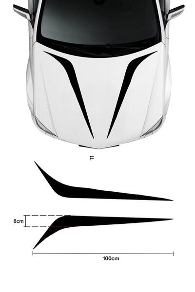Berrybu Car Hood Strip Special New Sticker 2 Pieces Right-Left Black 100*25 cm