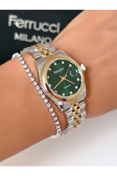 Ferrucci Steel Strap Calendar 2 Year Warranty 3 Atm Waterproof Women's Wristwatch + Bracelet Gift