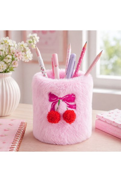 OEM Suport Roz Fluffy cu Cirese pentru Creioane Ø9x10,5cm