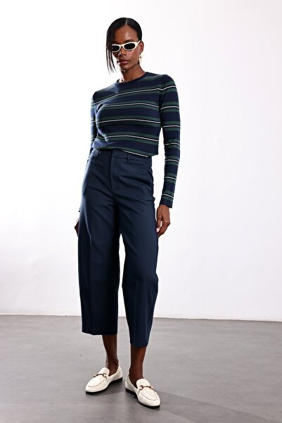5in1Canpolat Navy Blue Barrel Fabric Trousers 442