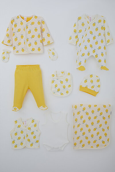 Breeze Baby Girl Hospital Release Set with 9 Blankets, Smiling Face Lemon Pat...