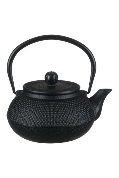 OEM Ceainic din fontă cu filtru metalic, model reliefat cu puncte, negru, 600 ml